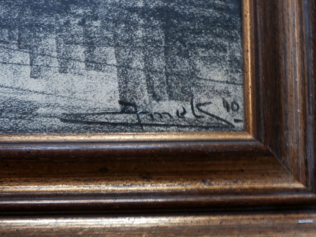 Jacques Mels - grote ingelijste houtskooltekening: Maasbrug - Maastricht - 1940 kopen? Bied vanaf 75!