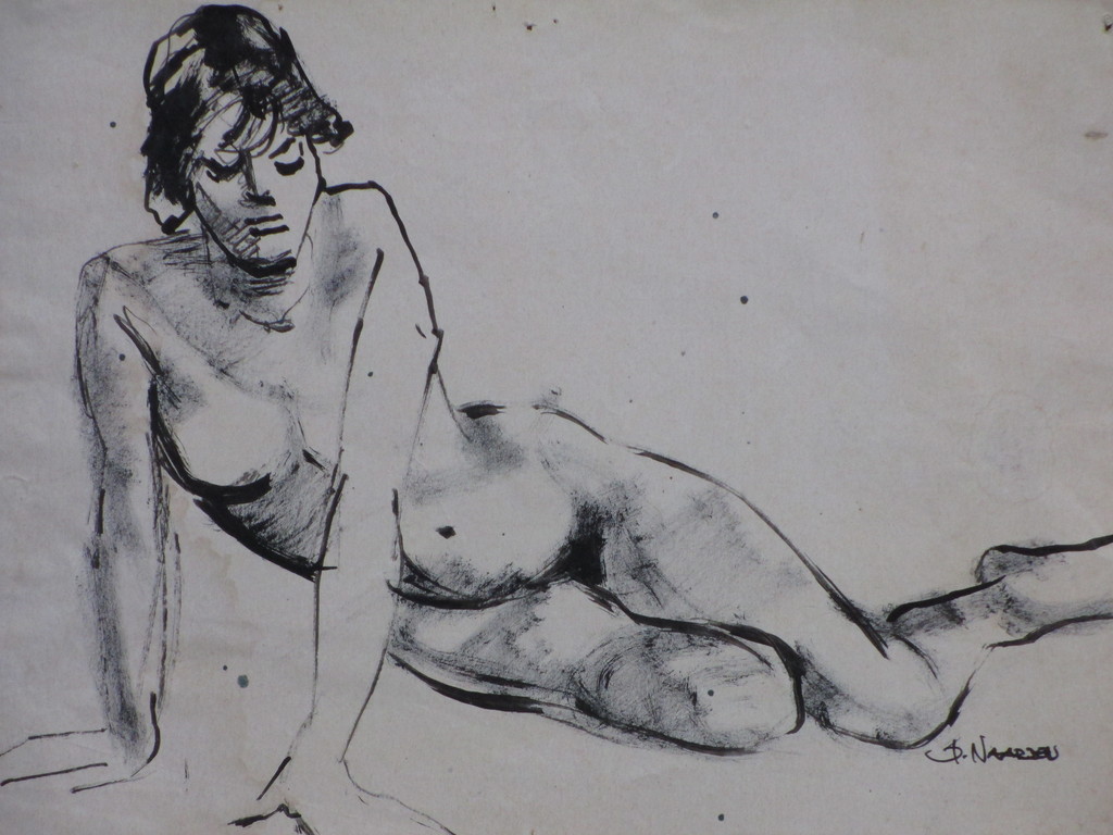 Isaac Naarden, Liggend naakt, Inkttekening verkocht voor € 40!