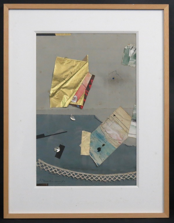 Mark Kolthoff: Collage op papier, Zonder titel - Ingelijst verkocht voor € 90!