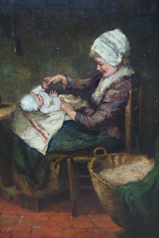 Johan Hendrik Kaemmerer - Olieverf op doek - Moeder met kind op schoot verkocht voor € 800!