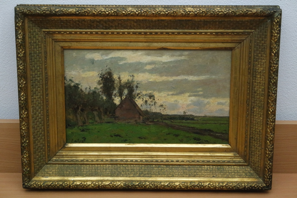 Pieter de Regt (1877-1960) - olieverf op paneel - landschap met schuurtje verkocht voor € 375!