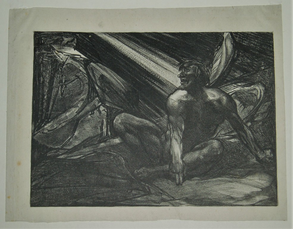 Gevallen mannelijke engel - J.J. Aarts - 1915 - lithografie verkocht voor € 35!