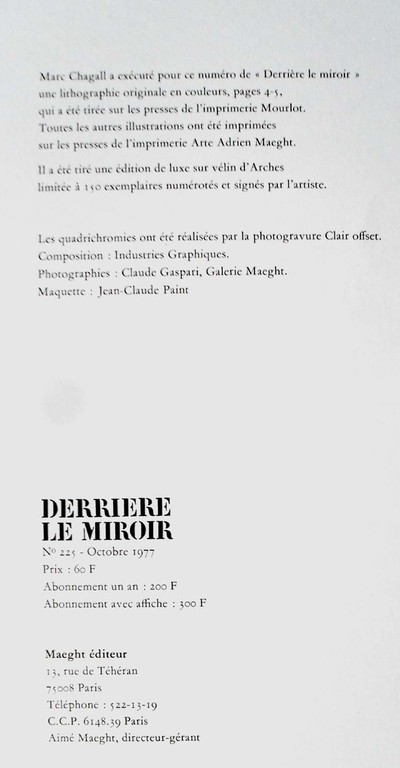 Marc Chagall - Le Chevalet - Derriere le miroir- no.225 / 1977 kopen? Bied vanaf 39!