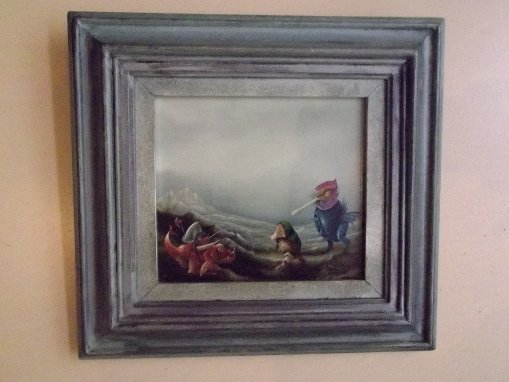 Vogels, 1979. Olieverf op board. verkocht voor € 200!