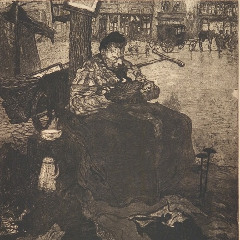 Jules De Bruycker grote ets uit 1911, ingelijst verkocht voor € 180!