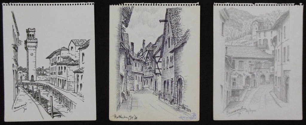 Jan P.H. de Vries: Lot met 3 tekeningen, Stads- en dorpsgezichen kopen? Bied vanaf 1!