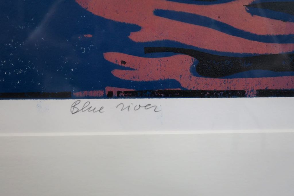 Leon Janssen: Houtsnede, Blue river - Ingelijst kopen? Bied vanaf 120!