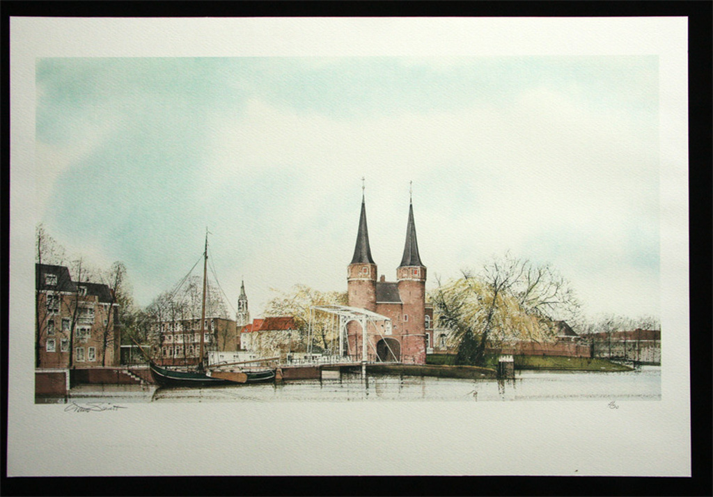 Ciano Siewert, offset litho, Gezicht op Delft met Oostpoort kopen? Bied vanaf 90!
