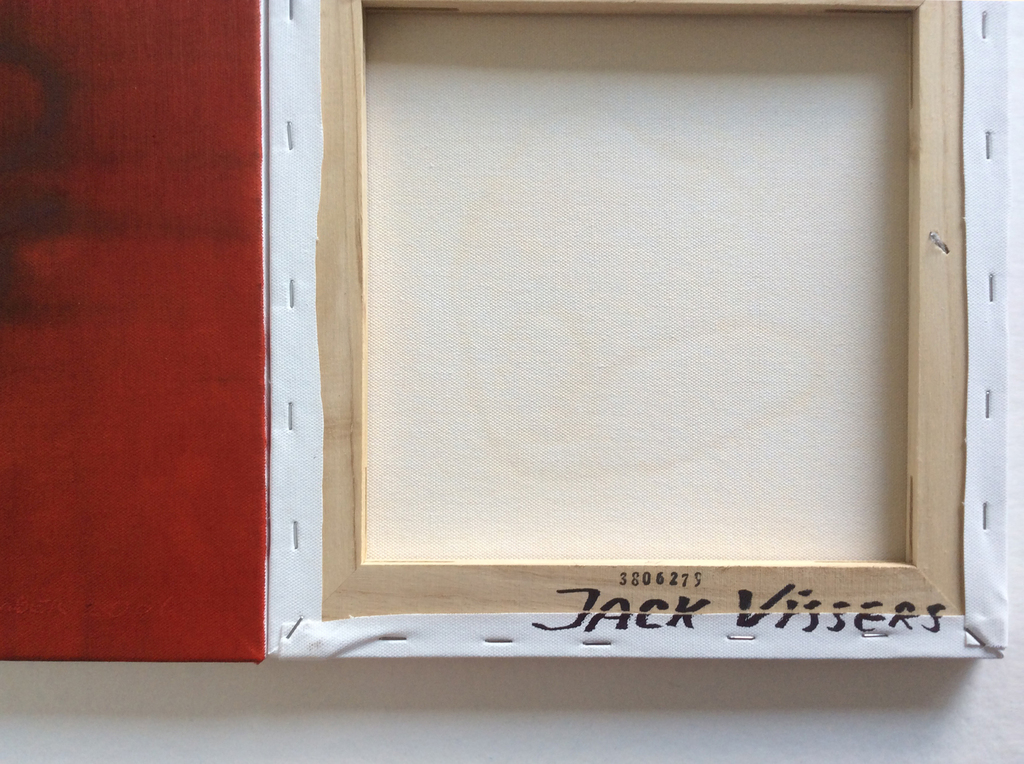 Jack Vissers: "Day Threads" - tableau van 4 schilderijen in rood  kopen? Bied vanaf 1!