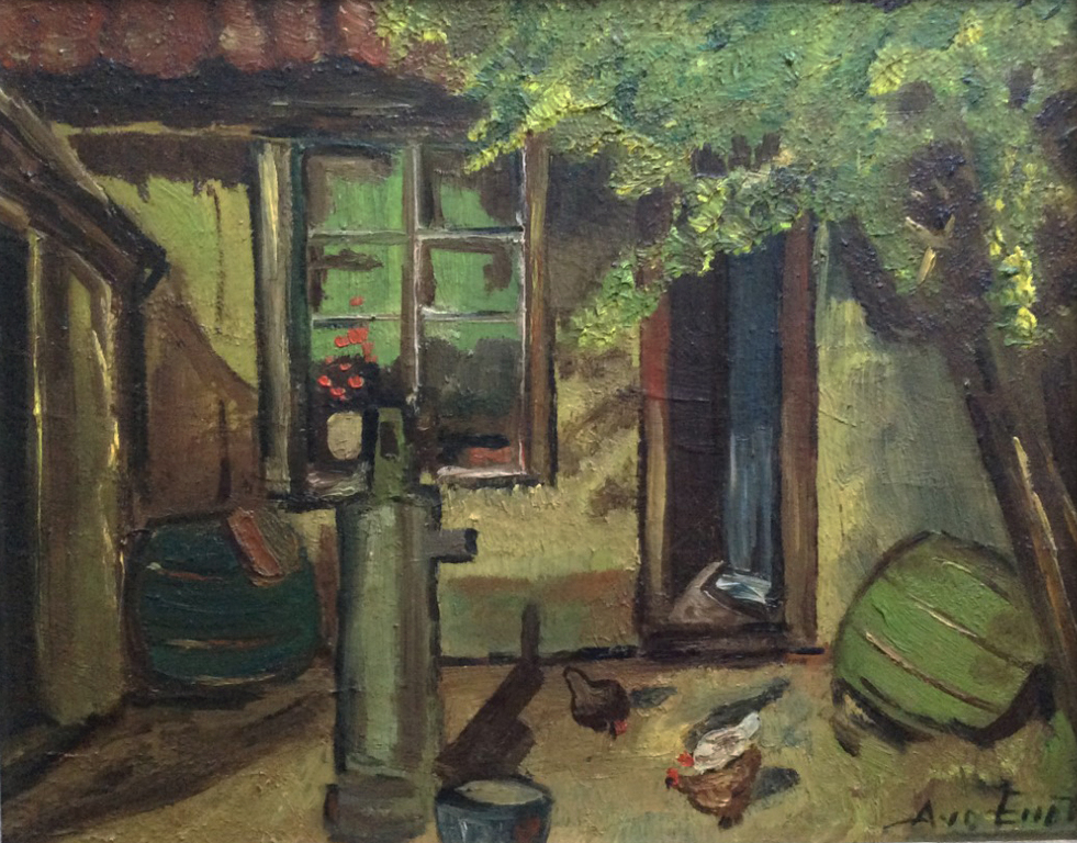 Onbekende kunstenaar: Binnenplaats, gesigneerd verkocht voor € 50!