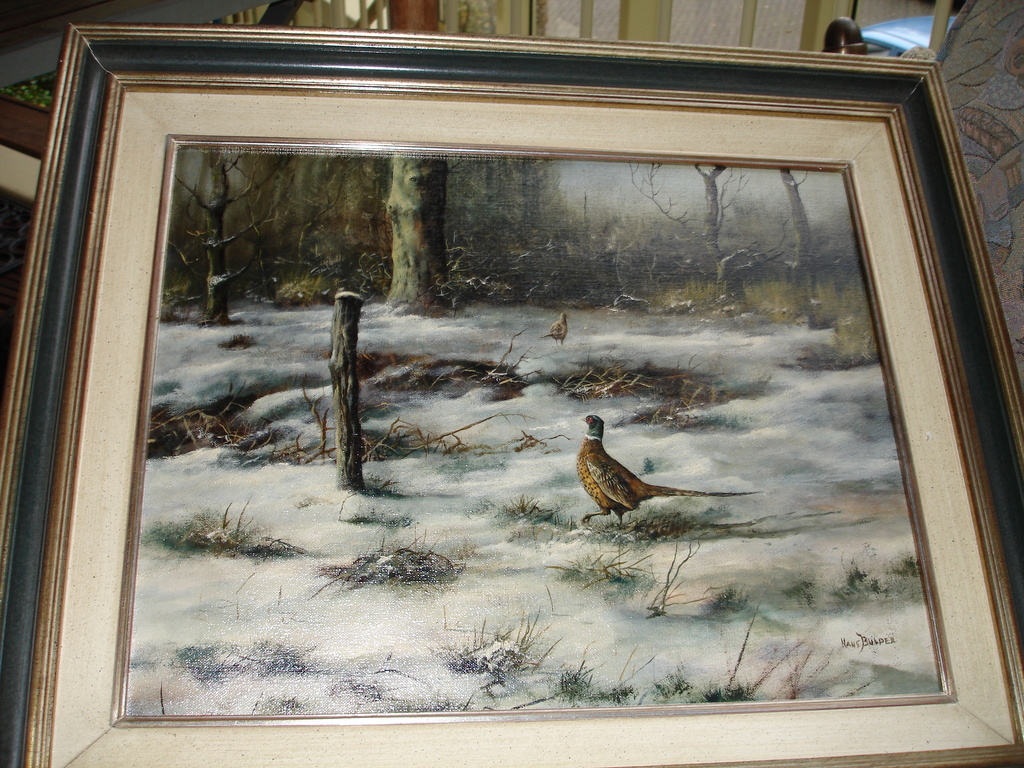 Hans Bulder  Olieverf op doek gesigneerd fazanten in winterlandschap kopen? Bied vanaf 1225!