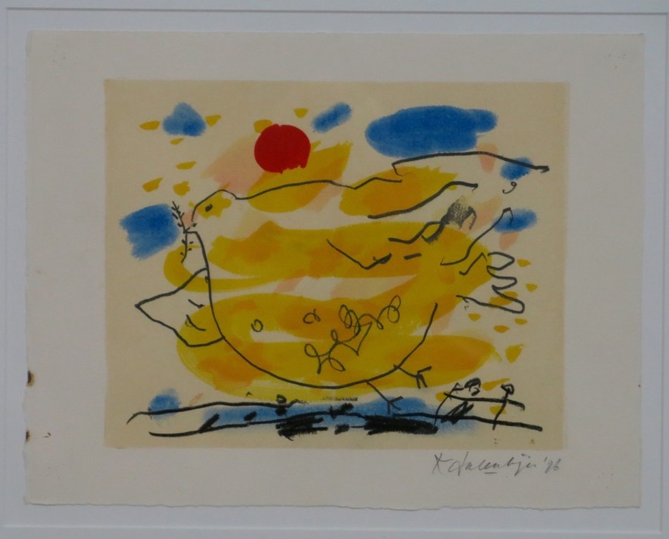 Kees Salentijn: Gemengde techniek op papier, Vredesduif - Ingelijst verkocht voor € 100!