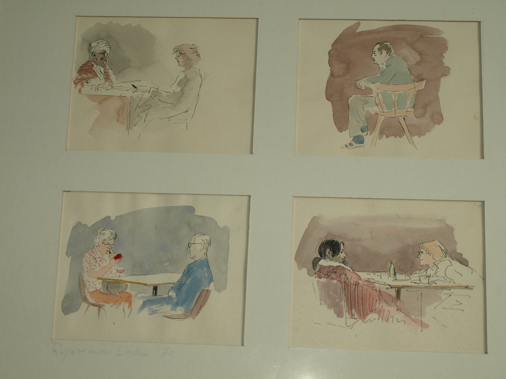 Rupert van der Linden – Aquarel en pen – Mensen 5 - Gesigneerd - 1979 – 54 x 48 cm verkocht voor € 45!