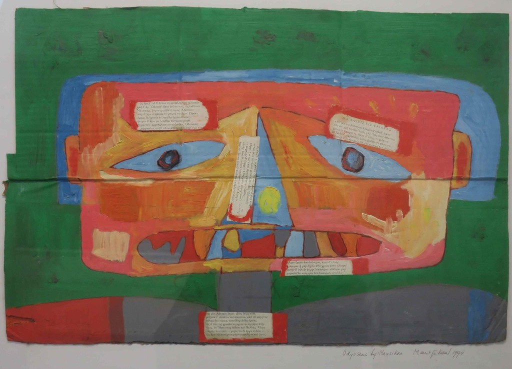 Meertje Kaal: Acryl en Collage op karton, Odysseus bij Nausikaa - Ingelijst kopen? Bied vanaf 1!