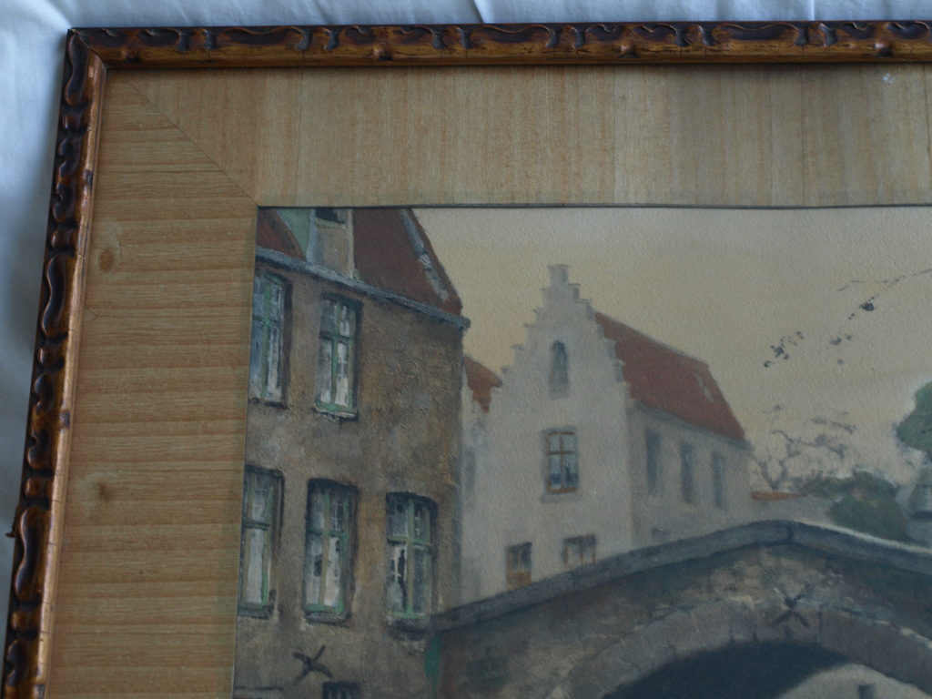 Willem Alexander Knip – Litho, Peerdenbrug in Brugge - ingelijst - ca 1935   kopen? Bied vanaf 1!