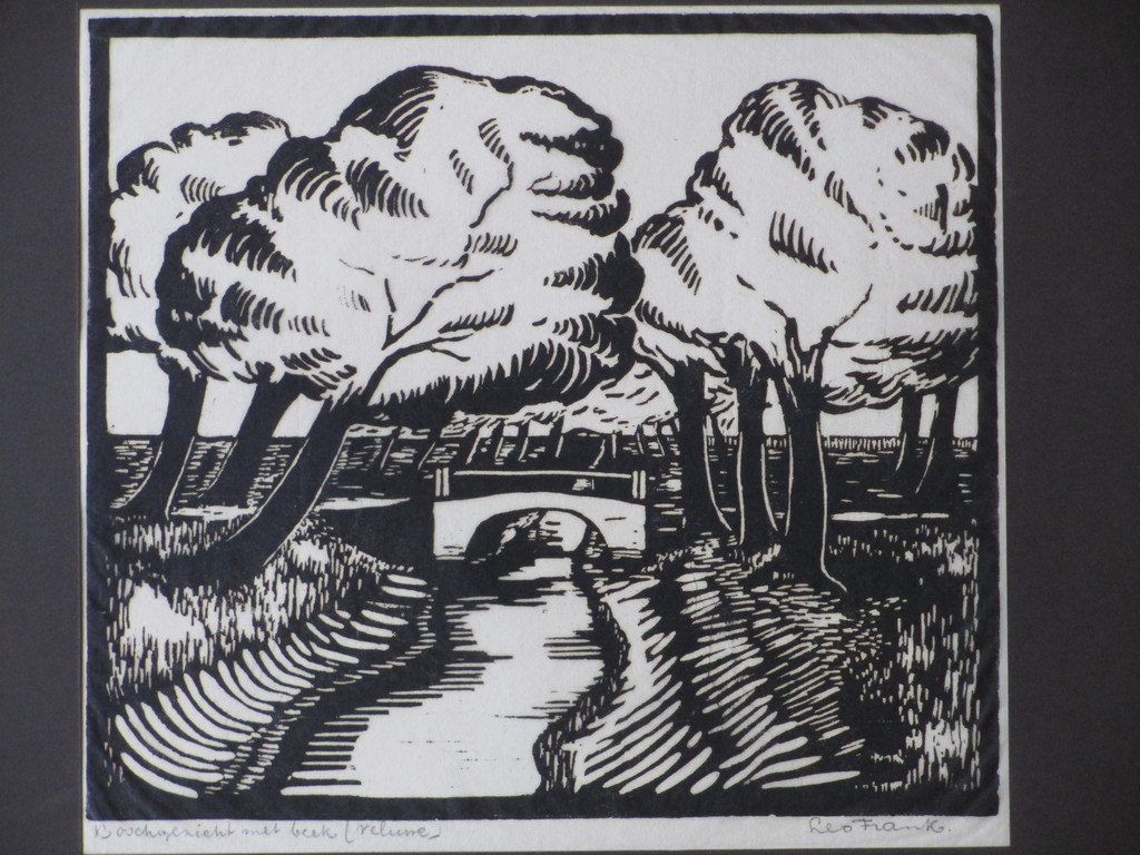 Leo Frank, Boschgezicht met beek (Veluwe), Houtsnede kopen? Bied vanaf 25!