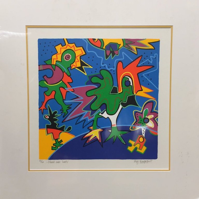 Naerebout, Marianne | Zeefdruk Head over Heels (ea) 40x40 cm verkocht voor € 60!