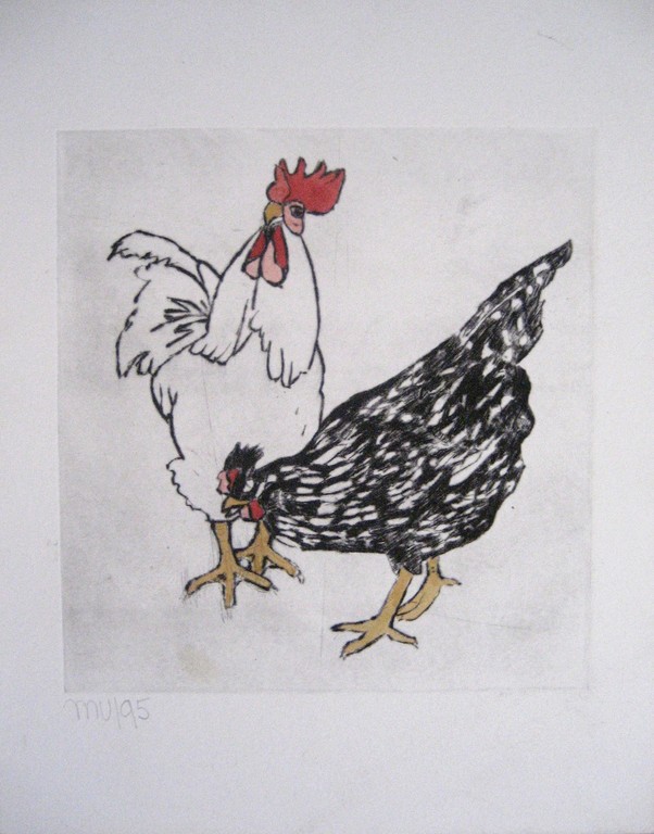 Onbekende kunstenaar - 'kippen'- kleurets met initialen gemerkt - 1995 kopen? Bied vanaf 1!