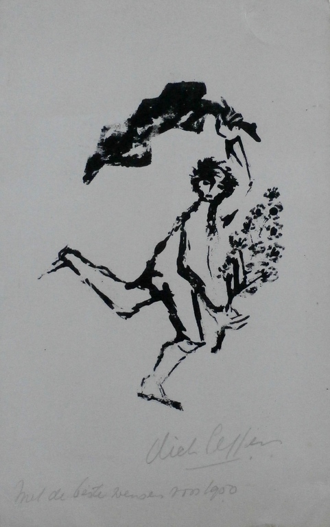 Dick Elffers - litho: Met de beste wensen voor 1950 kopen? Bied vanaf 20!