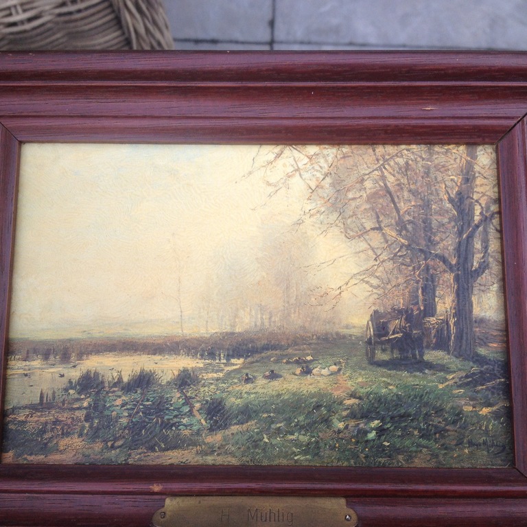 Klein schilderijtje van olieverf op linnen. Bostafreeltje gesigneerd kopen? Bied vanaf 650!