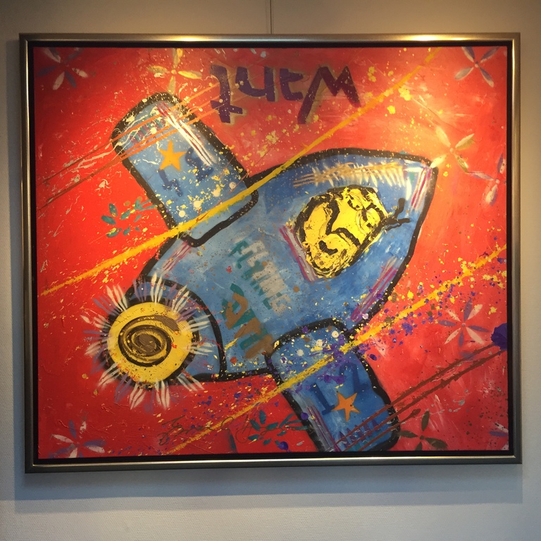 ESPEN GREGER HAGEN  vriend Herman Brood ) gemengde technieken op doek Titel:WANT kopen? Bied vanaf 199!