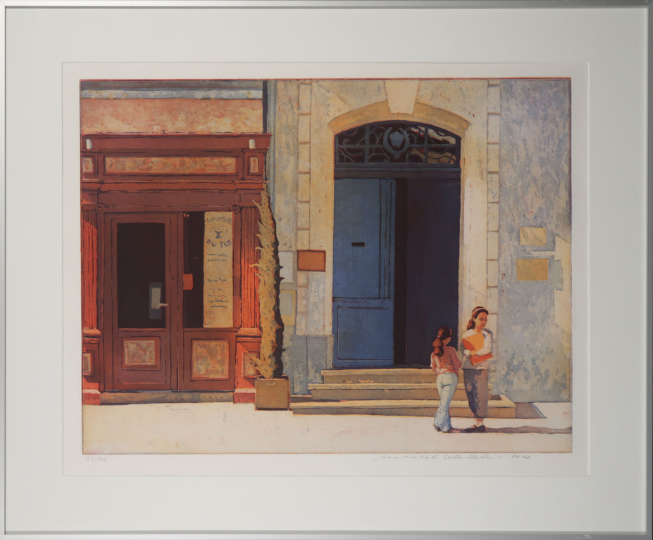 Marcel Schellekens: Ets, Zondagmorgen - Ingelijst verkocht voor € 80!