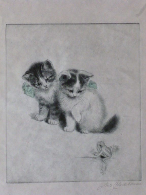 Meta Plückebaum - ets - Twee poesjes met kikker kopen? Bied vanaf 100!