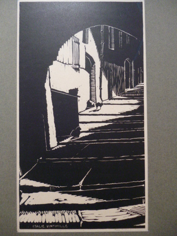 Kees Koeman - houtsnede - Italië Vintimille verkocht voor € 50!