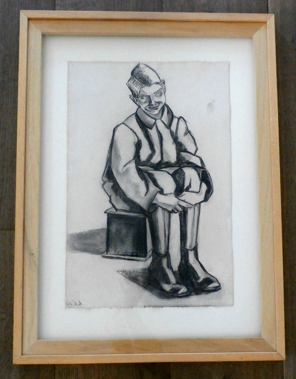 Lou Loeber - Houtskooltekening: zitten jongen op stoof - 1923 kopen? Bied vanaf 295!