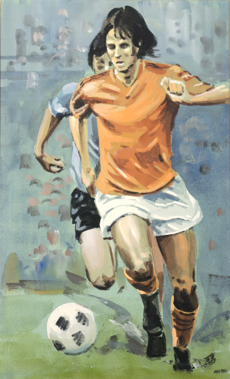 Ben Palli: Aquarel op board, Voetballers kopen? Bied vanaf 1!