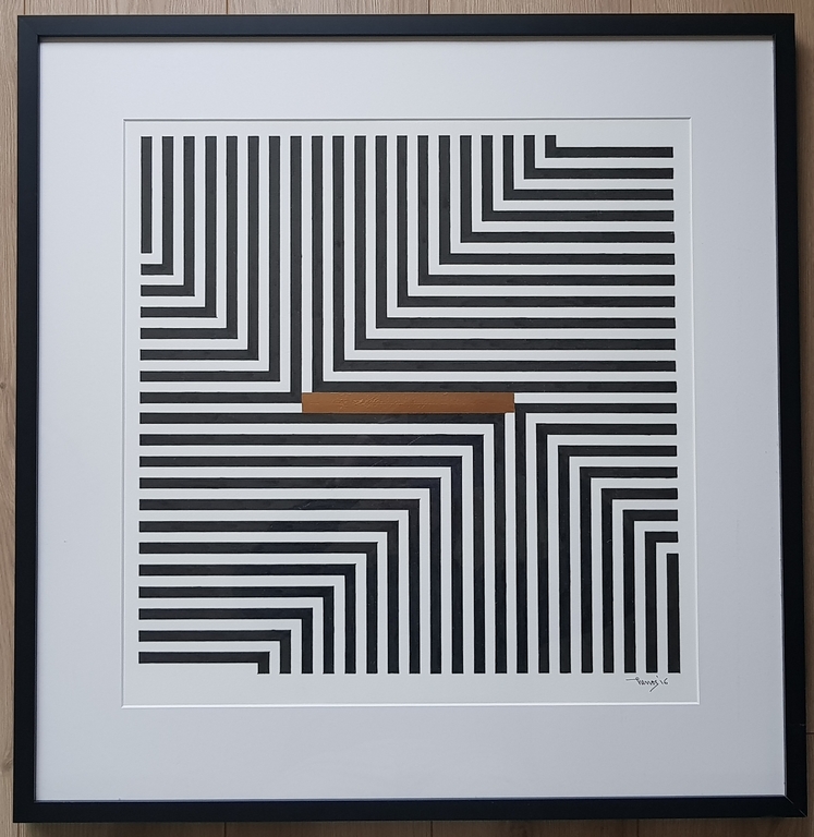 Pim Lenos, z.t., mixed media, geometrisch abstract verkocht voor € 400!