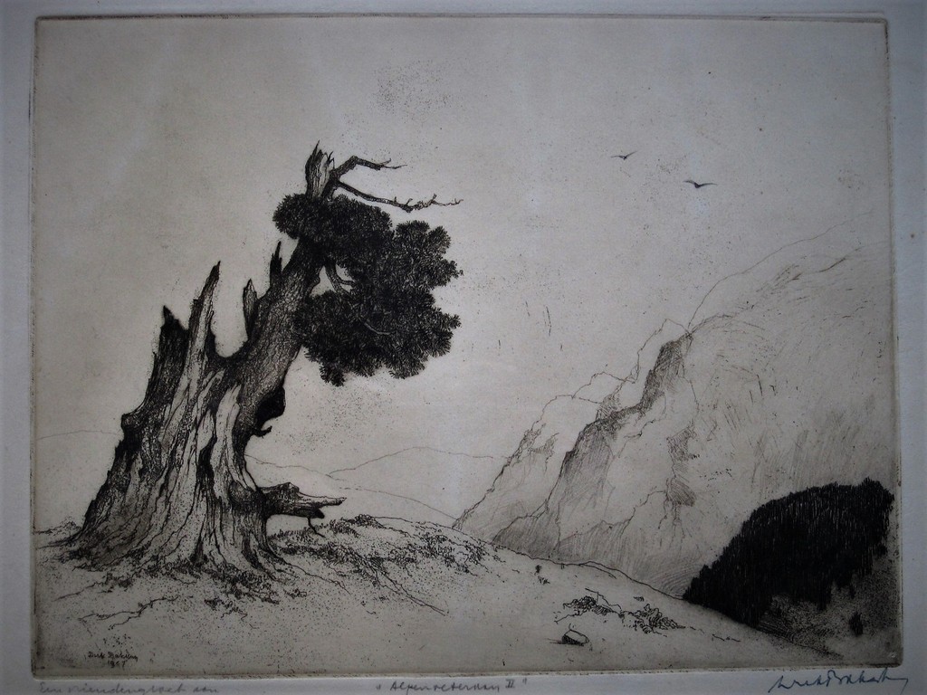 Zeldzame "Japanse periode" Ets "Alpen" gesign. Dirk Baksteen 1886-1971   kopen? Bied vanaf 1!