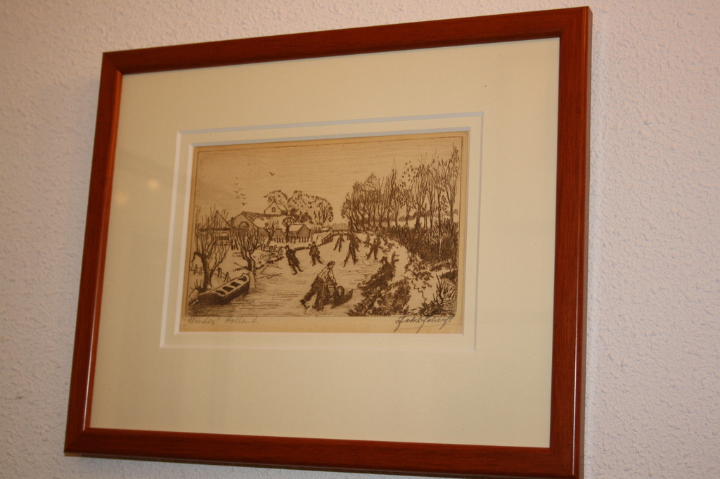 Romantische Ets Johan Scherft: Een Hollandse winter. verkocht voor € 45!