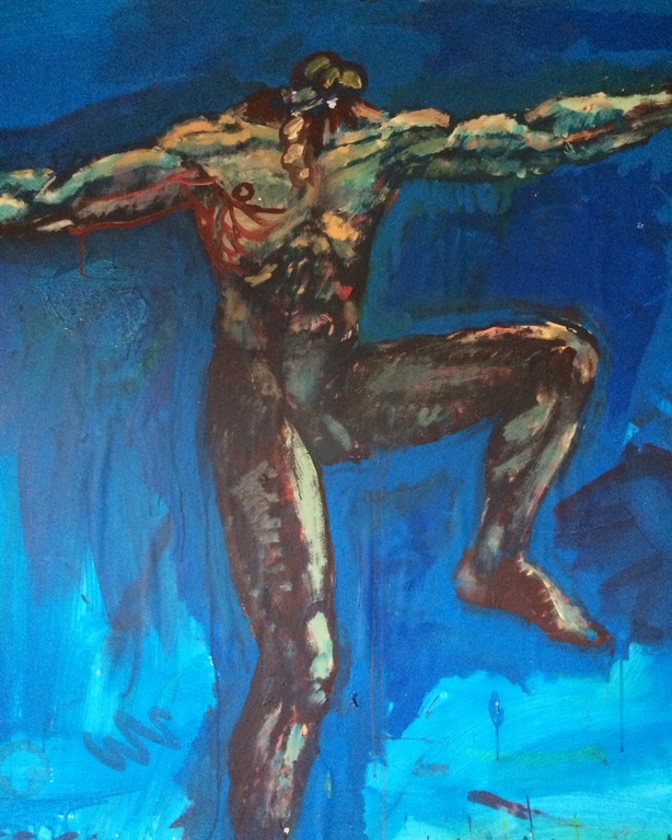 Peter Klashorst: Naked Man with Two Skulls in Blue. ca. 1979 kopen? Bied vanaf 950!