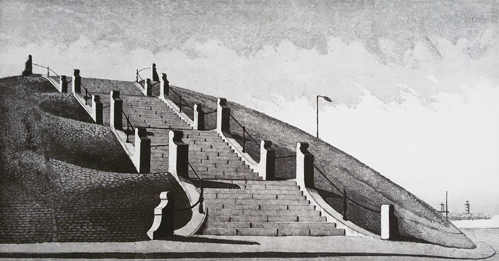 Wim Bettenhausen - Zeewering aan de Strandweg, aquatint ets verkocht voor € 70!