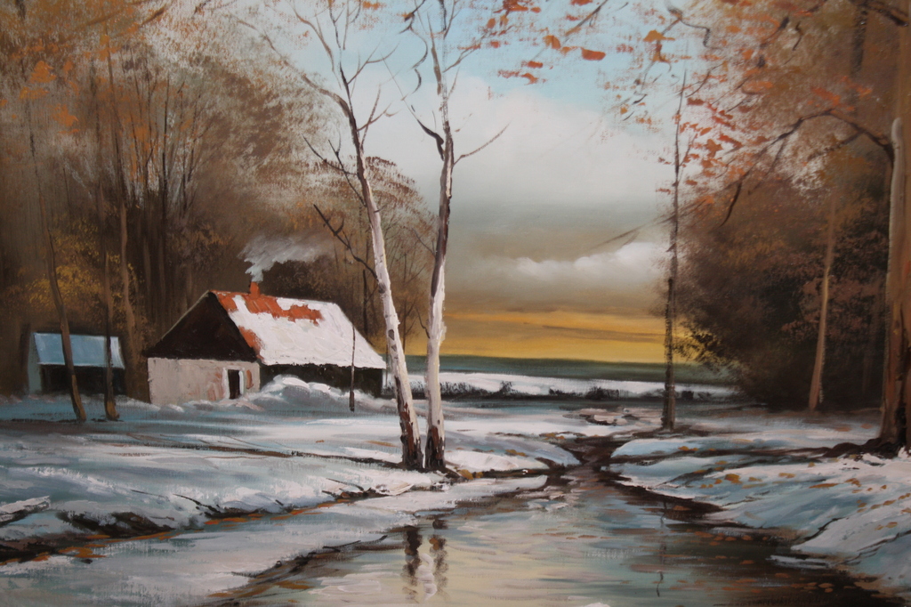 L VOGEL - BOMEN IN DE WINTER AAN DE LIJE verkocht voor € 65!