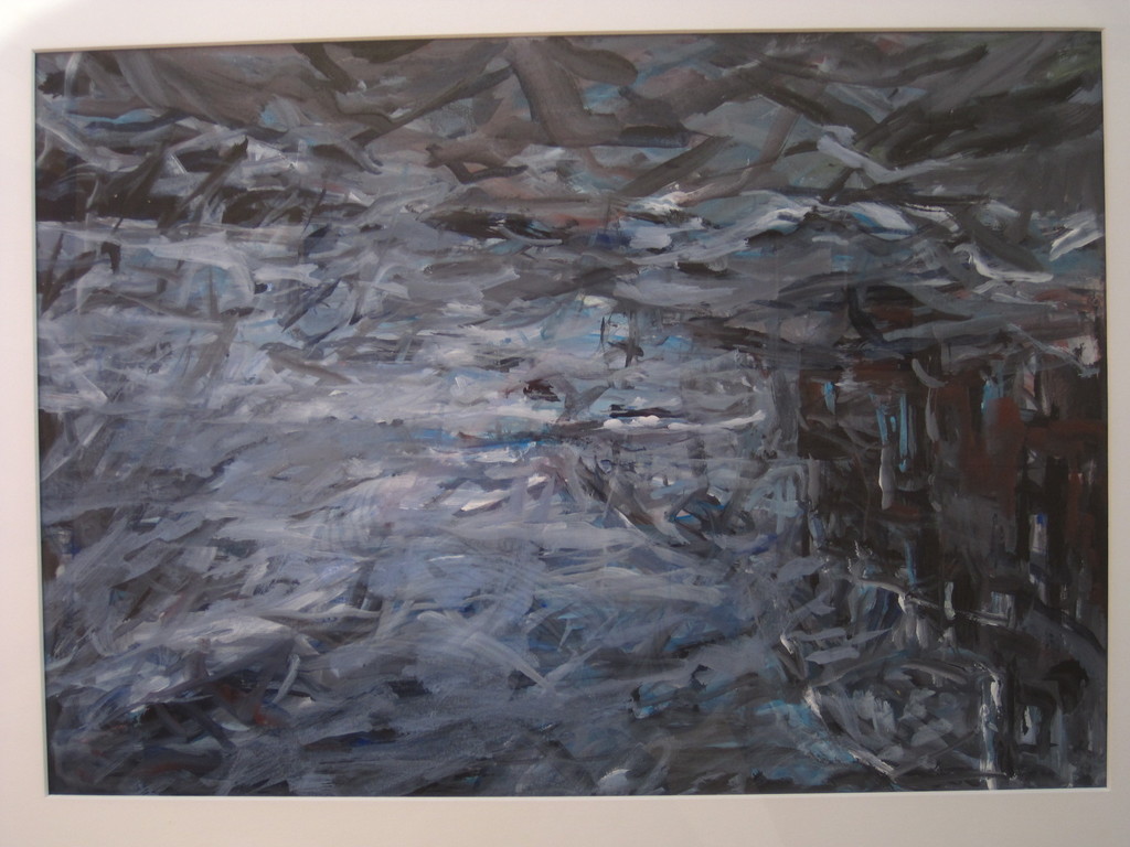 Groot en Intrigerend Acryl en Aquarel "Rivier" van Marc Volger (Geldrop 1950-)  verkocht voor € 56!