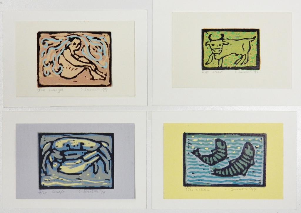 Lenneke Saraber - 4 linoleumsnedes jaren 90 kopen? Bied vanaf 50!