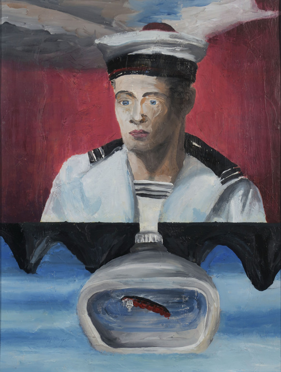 Gerhard Klomberg: Olieverf op papier, Marinier - Ingelijst verkocht voor € 50!