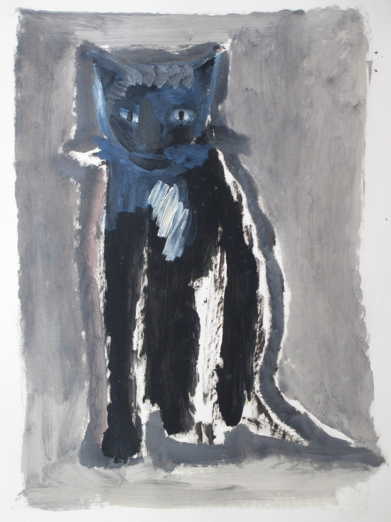 Dick Elffers, Zittende kat, Gemengde techniek verkocht voor € 60!