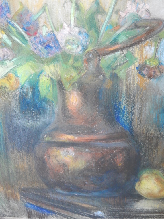 Han Krug, krijttekening, stilleven, koperen pot met bloemen. kopen? Bied vanaf 25!