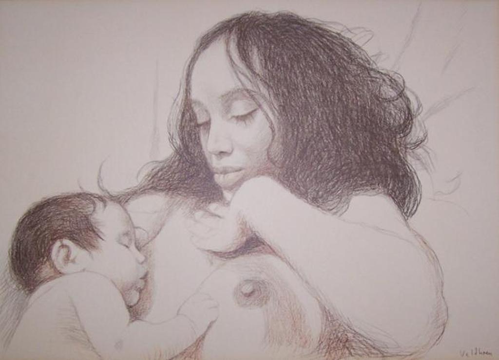 Aat Veldhoen, tekening Moeder en kind kopen? Bied vanaf 50!