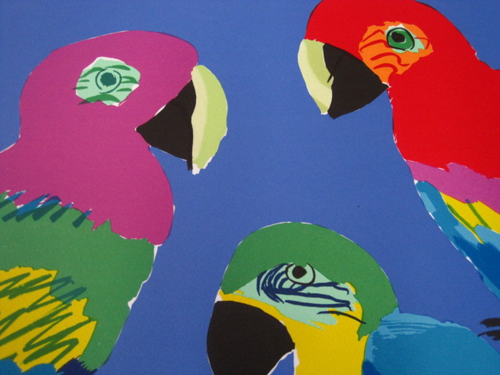 Gesigneerd kleurrijke originele 1981 Walasse Ting (1929-2010) Litho "Bird Talk"  kopen? Bied vanaf 1!