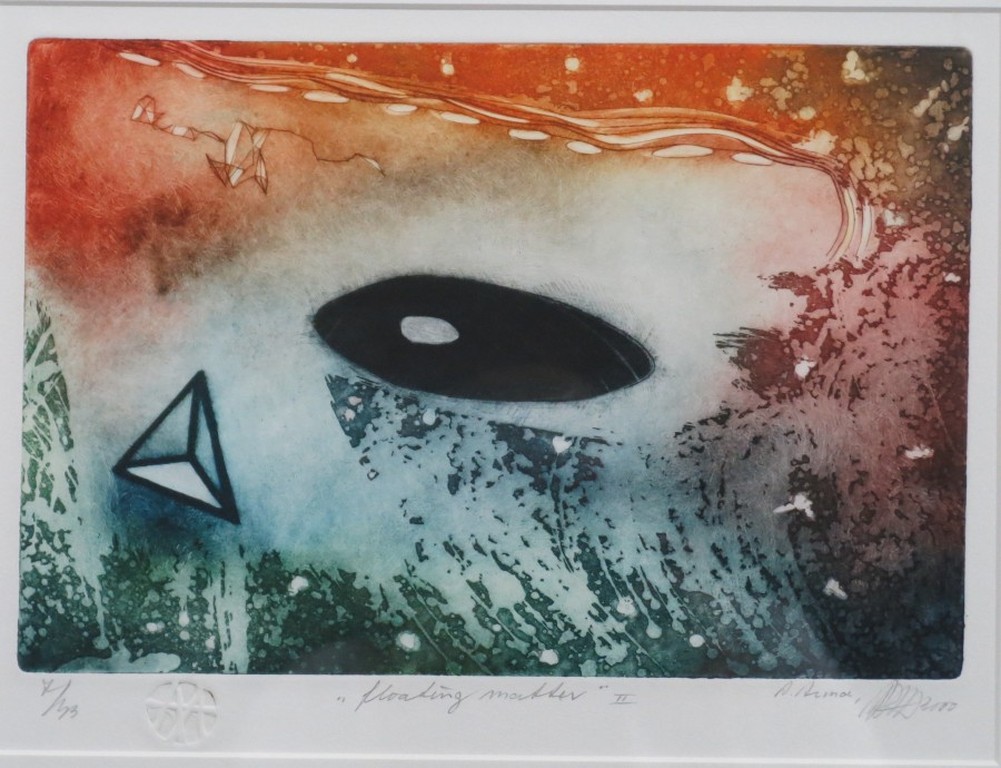 Ad Arma: Ets en aquatint, Floating matter - Ingelijst verkocht voor € 40!