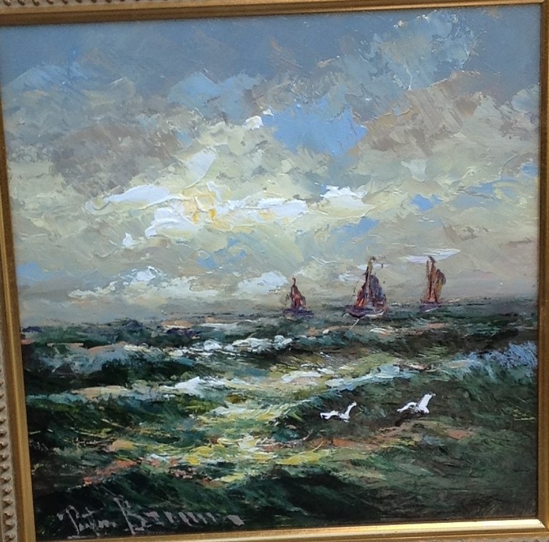 Peter Brouwer, zeegezicht, olieverf op paneel   verkocht voor € 220!