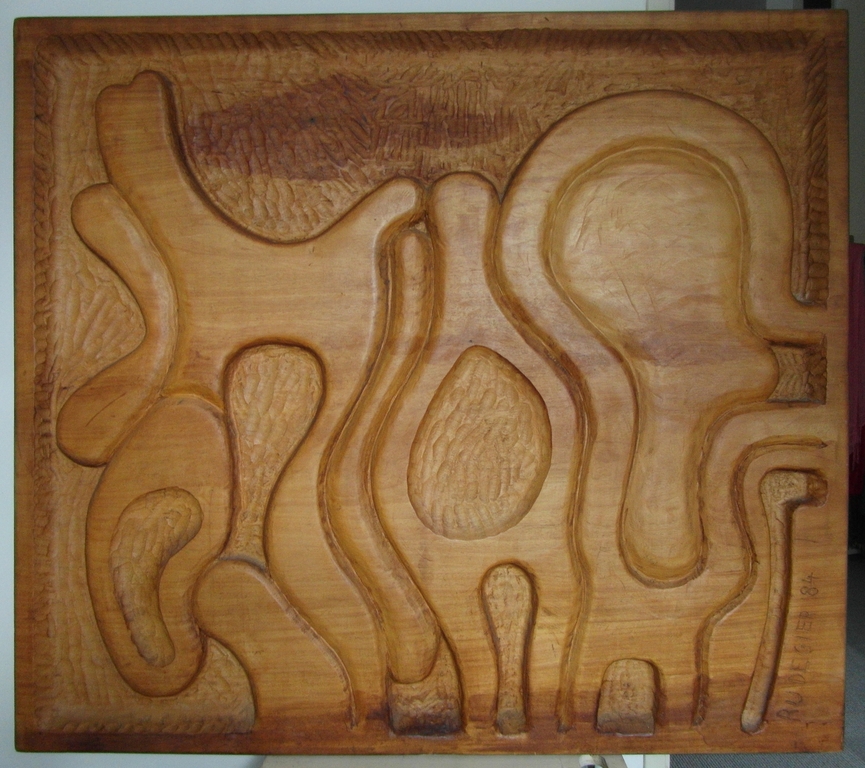 Ru de Gier, relief in hout, geen titel kopen? Bied vanaf 4750!