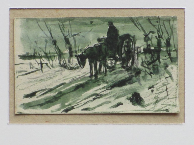 Jan van Essen, Boerenkar in de sneeuw, Inkttekening kopen? Bied vanaf 1!
