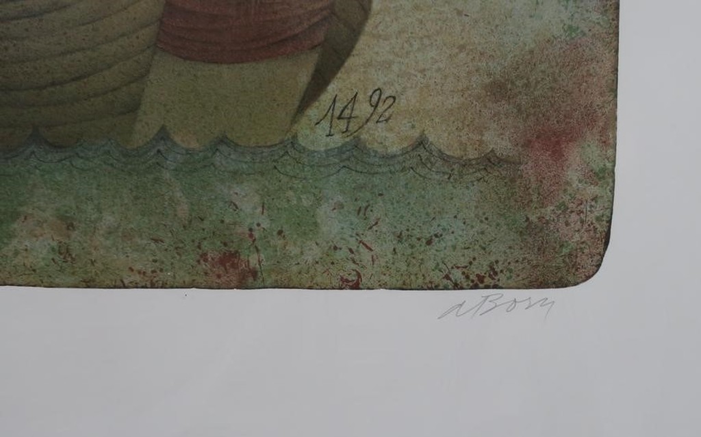 Adolf Born: Litho, Ontdekking van Amerika - Ingelijst kopen? Bied vanaf 100!