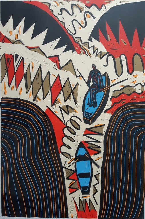 Hans Wap - Rowing on land - zeefdruk kopen? Bied vanaf 35!