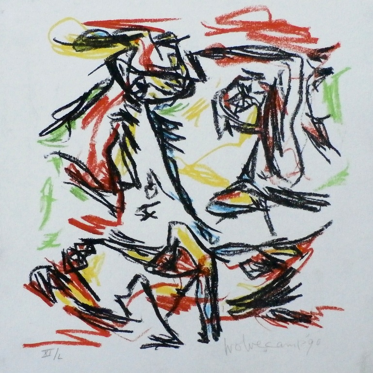 Theo Wolvecamp - zeefdruk: dansend paar II - 1990  verkocht voor € 150!